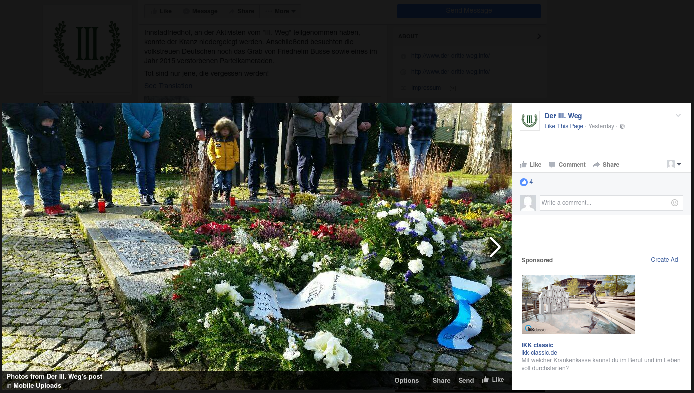 Screenshot: Facebook-Post zur Kranzniederlegung des Dritten Wegs